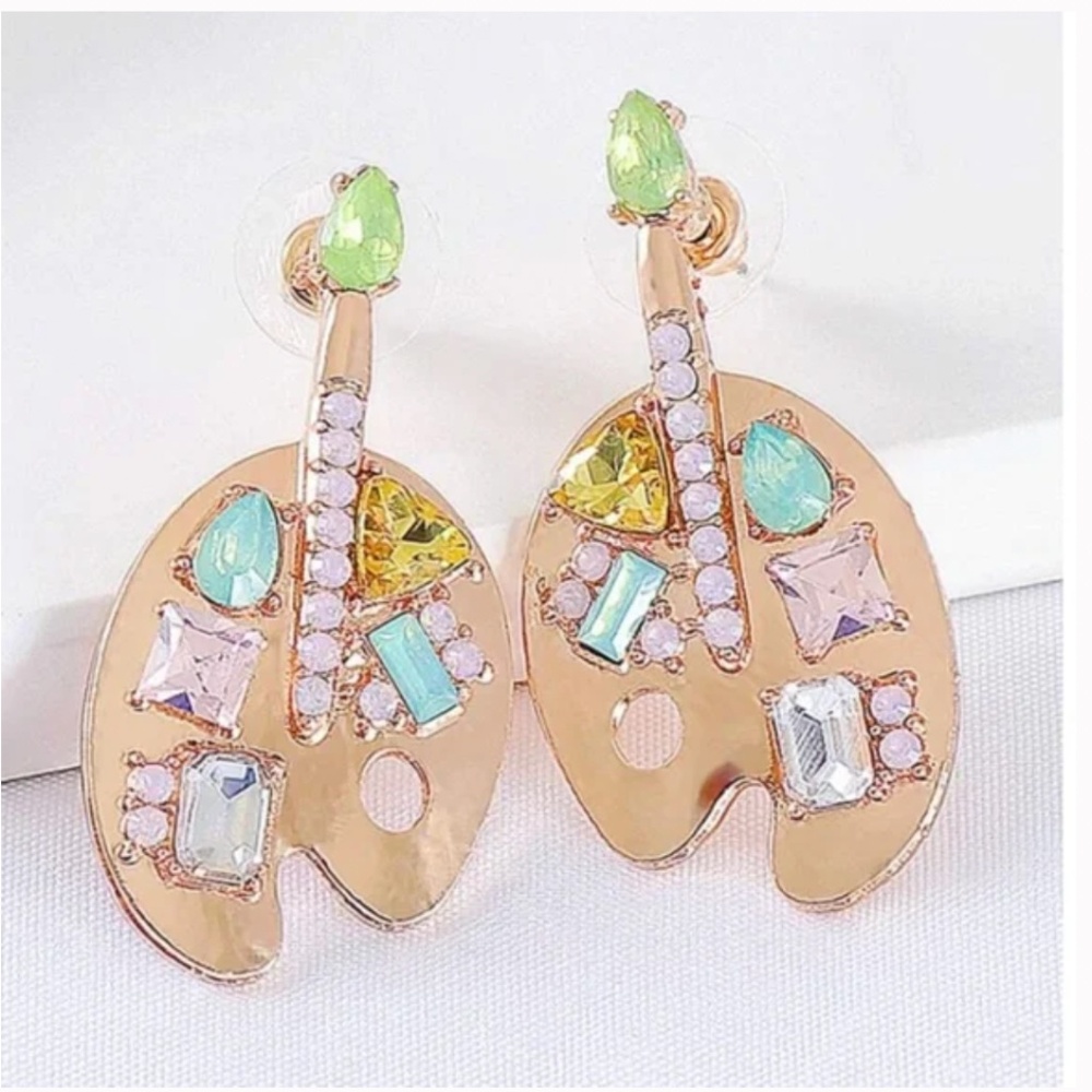 ❤️ FREE Paint Art Deco Pop Rhinestone Hippie Artist Hipster Chic Farm Earrings